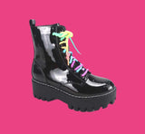 Rebel Groove Shoes Platform Boot Black Patent