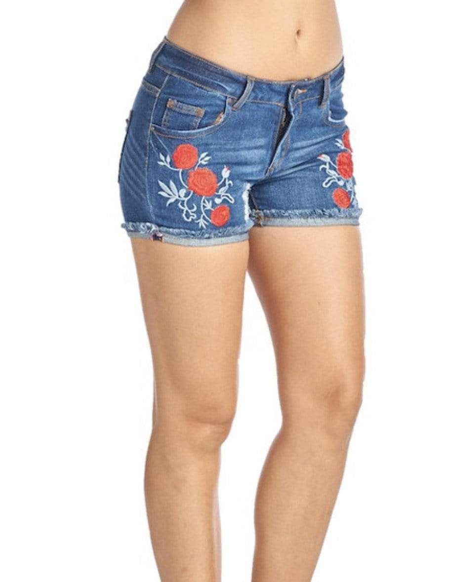 Rebel Groove Shorts Blue Denim Shorts With Roses