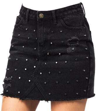Rebel Groove Shorts Denim Black Studs Skirts