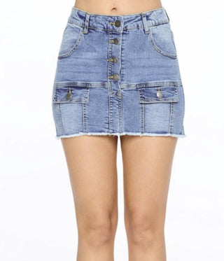Rebel Groove Shorts Denim Skirt with Button Fly
